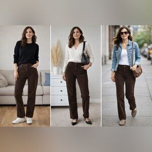 Eddie Bauer Brown Corduroy Pants Tall 10 Straight Leg Stretch Casual Classic